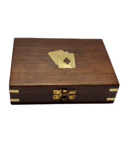 Handcrafted Wooden Playing Card Box with Brass Lock – Premium Vintage Poker Card Storage Case