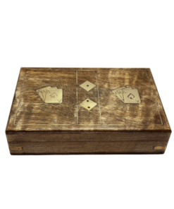 Luxury Handcrafted Wooden Playing Card Box with Brass Inlay – Premium Poker Card Storage Case & Game Organizer