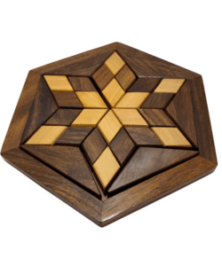Handcrafted Haldu Wooden Star Puzzle Game – 5.5 x 5.5 Inch Geometric Brain Teaser & Educational Wooden Puzzle